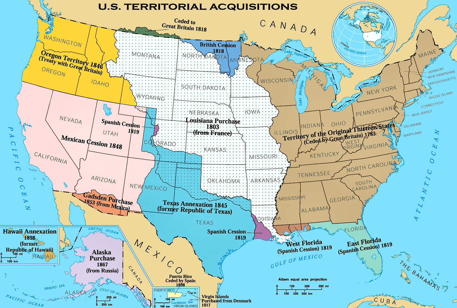 a graphic representation of Territories acquired by the United States of America